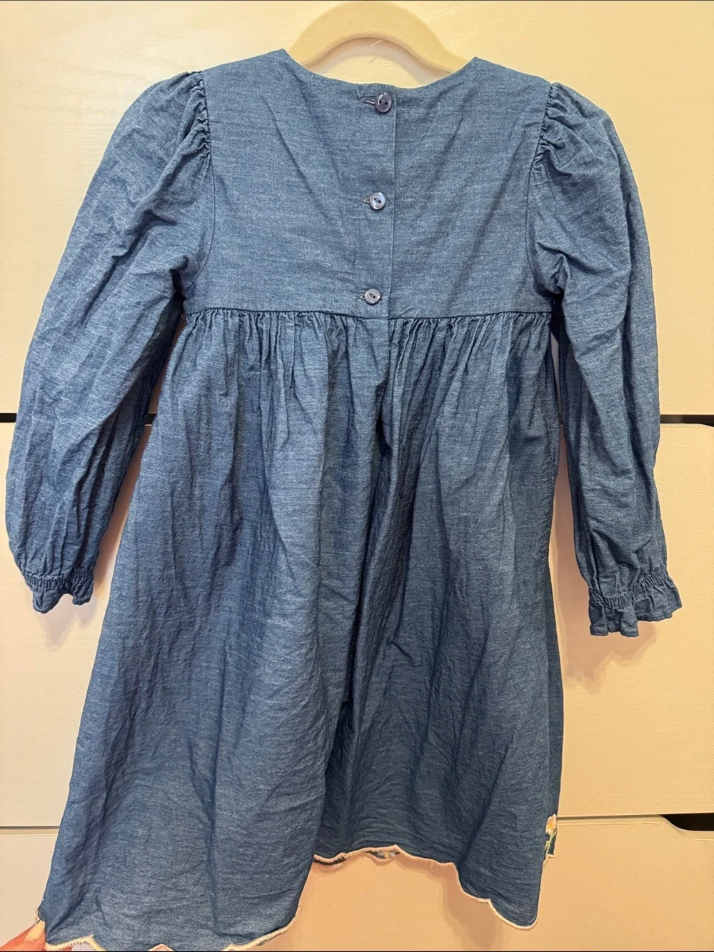 Bonnie Jean Blue Denim-Style Long-Sleeve Embroidered Dress